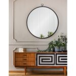 Renwil Rayden Matte Black Round Wall Mirror MT2463 - mirror styled above a wood console