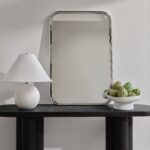 Renwil Sylvie Polished Nickel Rounded Wall Mirror MT2670 - rounded wall mirror styled above a dark console
