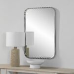 Renwil Sylvie Polished Nickel Rounded Wall Mirror MT2670 - polished nickel wall mirror styled with a lamp