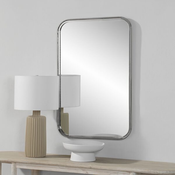 Renwil Sylvie Polished Nickel Rounded Wall Mirror MT2670 - polished nickel wall mirror styled with a lamp