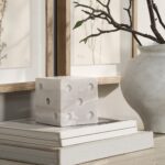 Renwil Dylon Marble Dice Sculpture — styled on books beside a vase