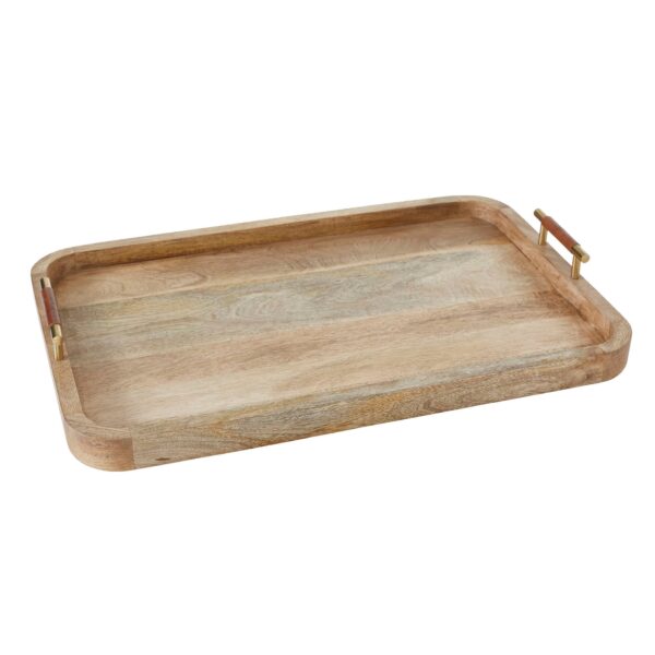 Renwil Mango Wood Tray — angled view of the raised edges and handles