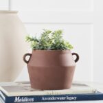 Renwil Ravello Brown Speckled Stoneware Vase — styled with greenery beside books; accessories not included