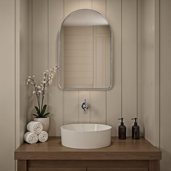 Renwil Cassis Polished Nickel Arch Wall Mirror MT2725 - mirror styled above a basin