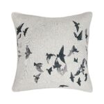 Renwil Poussin Bird-Print Poly-Linen Pillow 20 x 20 PWFL1465 - front view of bird-print poly-linen pillow