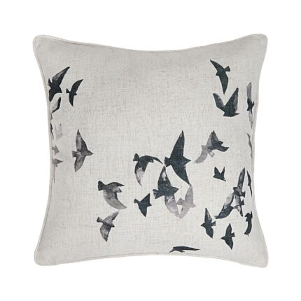 Renwil Poussin Bird-Print Poly-Linen Pillow 20 x 20 PWFL1465 - front view of bird-print poly-linen pillow