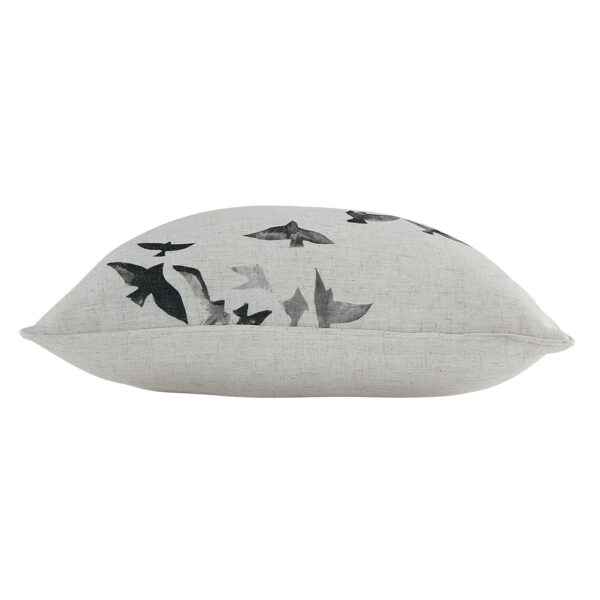 Renwil Poussin Bird-Print Poly-Linen Pillow 20 x 20 PWFL1465 - side view of printed pillow