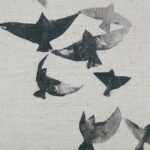 Renwil Poussin Bird-Print Poly-Linen Pillow 20 x 20 PWFL1465 - detail of bird print on poly-linen