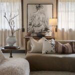 Renwil Poussin Bird-Print Poly-Linen Pillow 20 x 20 PWFL1465 - bird-print pillow styled on a sofa