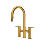 Riobel Lateral Bridge Pull-Down Kitchen Faucet With C-Spout — Brushed Gold