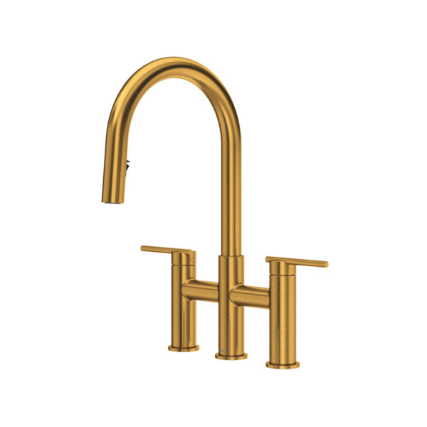 Riobel Lateral Bridge Pull-Down Kitchen Faucet With C-Spout — Brushed Gold