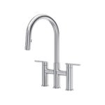 Riobel Lateral Bridge Pull-Down Kitchen Faucet With C-Spout — Stainless Steel