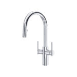Riobel Lateral Two Handle Pull-Down Kitchen Faucet With C-Spout — Chrome