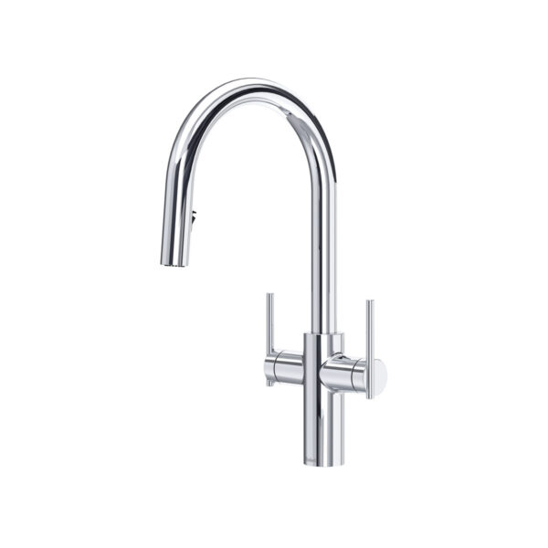 Riobel Lateral Two Handle Pull-Down Kitchen Faucet With C-Spout — Chrome
