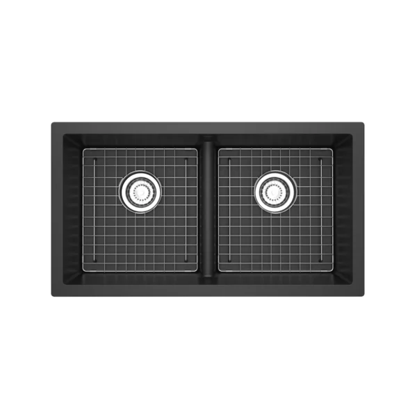 Riobel Fonsa 33" Double Bowl Undermount Quartz Kitchen Sink — Black