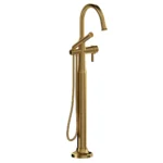Riobel Momenti Thermostatic Single Hole Floor Mount Tub Filler Trim With C-Spout — Brushed Gold