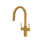 Riobel Lateral Two Handle Pull-Down Kitchen Faucet With C-Spout — Brushed Gold