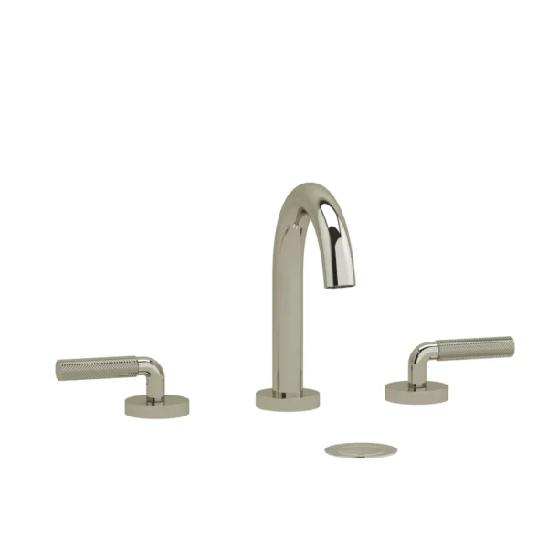 Riobel Riu Widespread Lavatory Faucet With C-Spout — Polished Nickel — Knurled Lever