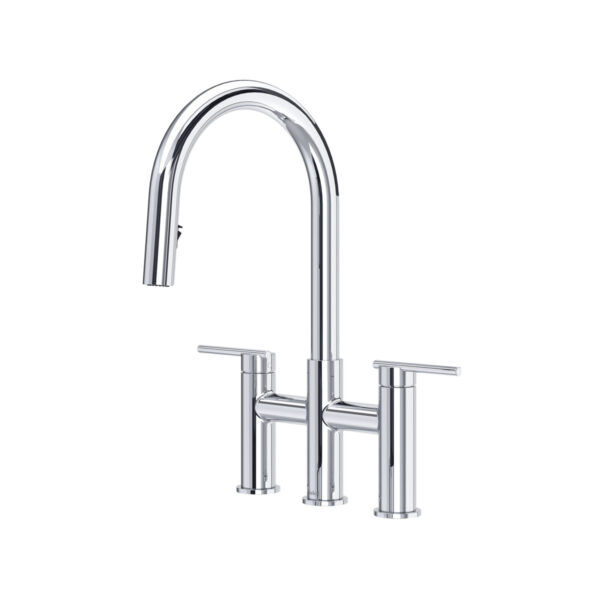 Riobel Lateral Bridge Pull-Down Kitchen Faucet With C-Spout — Chrome