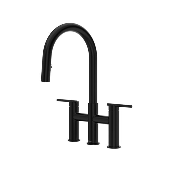 Riobel Lateral Bridge Pull-Down Kitchen Faucet With C-Spout — Black