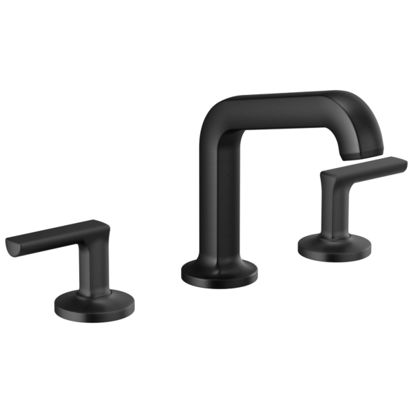 Brizo Kintsu angled spout widespread faucet in Matte Black with Lever handles, 65307LF-BLLHP-ECO and HL5306-BL