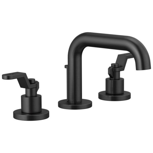 Brizo Litze low spout widespread faucet in Matte Black with Industrial Lever handles, 65334LF-BLLHP-ECO and HL5334-BL-NM