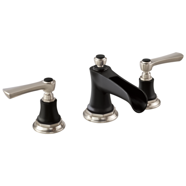 Brizo Rook channel spout widespread faucet in Matte Black / Brilliance® Luxe Nickel® with Lever handles, 65361LF-NKBLLHP-ECO and HL5360-NKBL