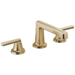 Brizo Levoir low spout widespread faucet in Brilliance® Luxe Gold® with Low Lever handles, 65397LF-GLLHP-ECO and HL5397-GL