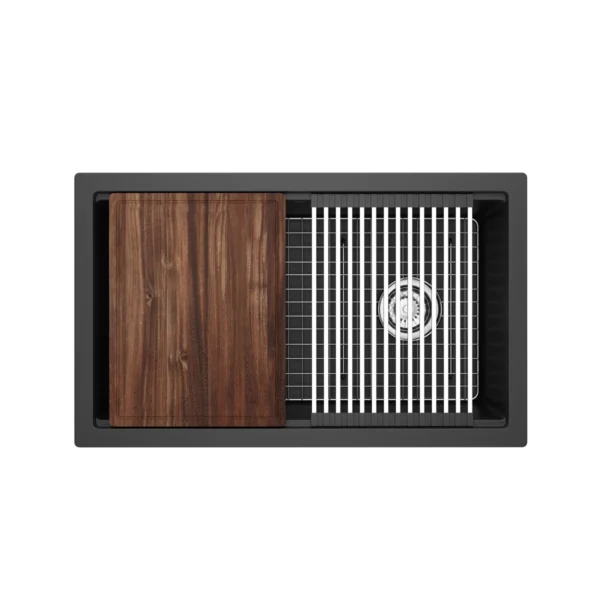 Riobel Fonsa 30" Quartz Chef/Workstation Sink With Accessories — Black