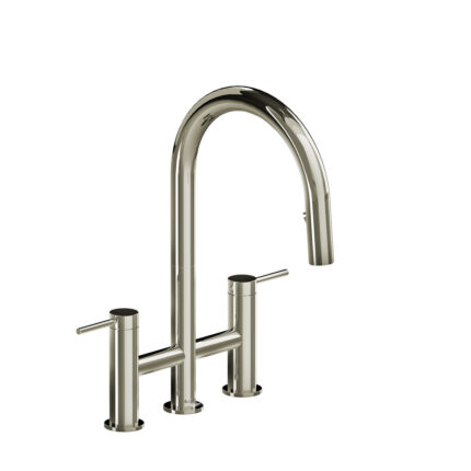 Riobel Azure Bridge Pull-Down Kitchen Faucet With C-Spout — Polished Nickel