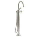 Riobel Momenti Thermostatic Single Hole Floor Mount Tub Filler Trim With C-Spout — Polished Nickel