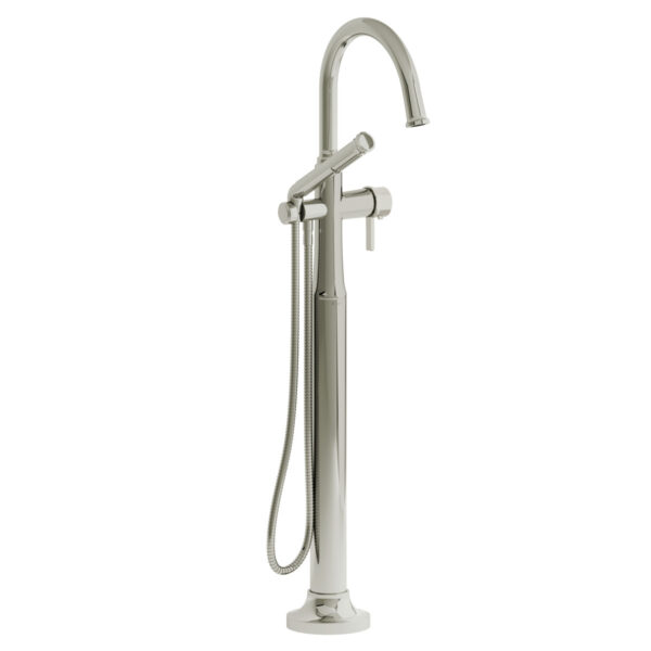 Riobel Momenti Thermostatic Single Hole Floor Mount Tub Filler Trim With C-Spout — Polished Nickel