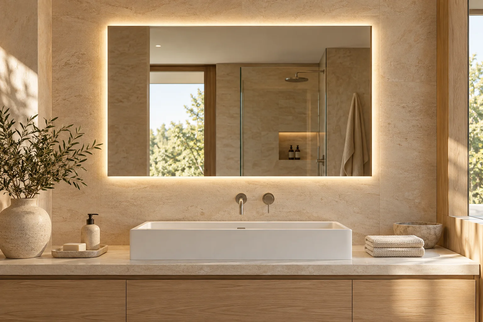 LED Mirrors in a contemporary interior