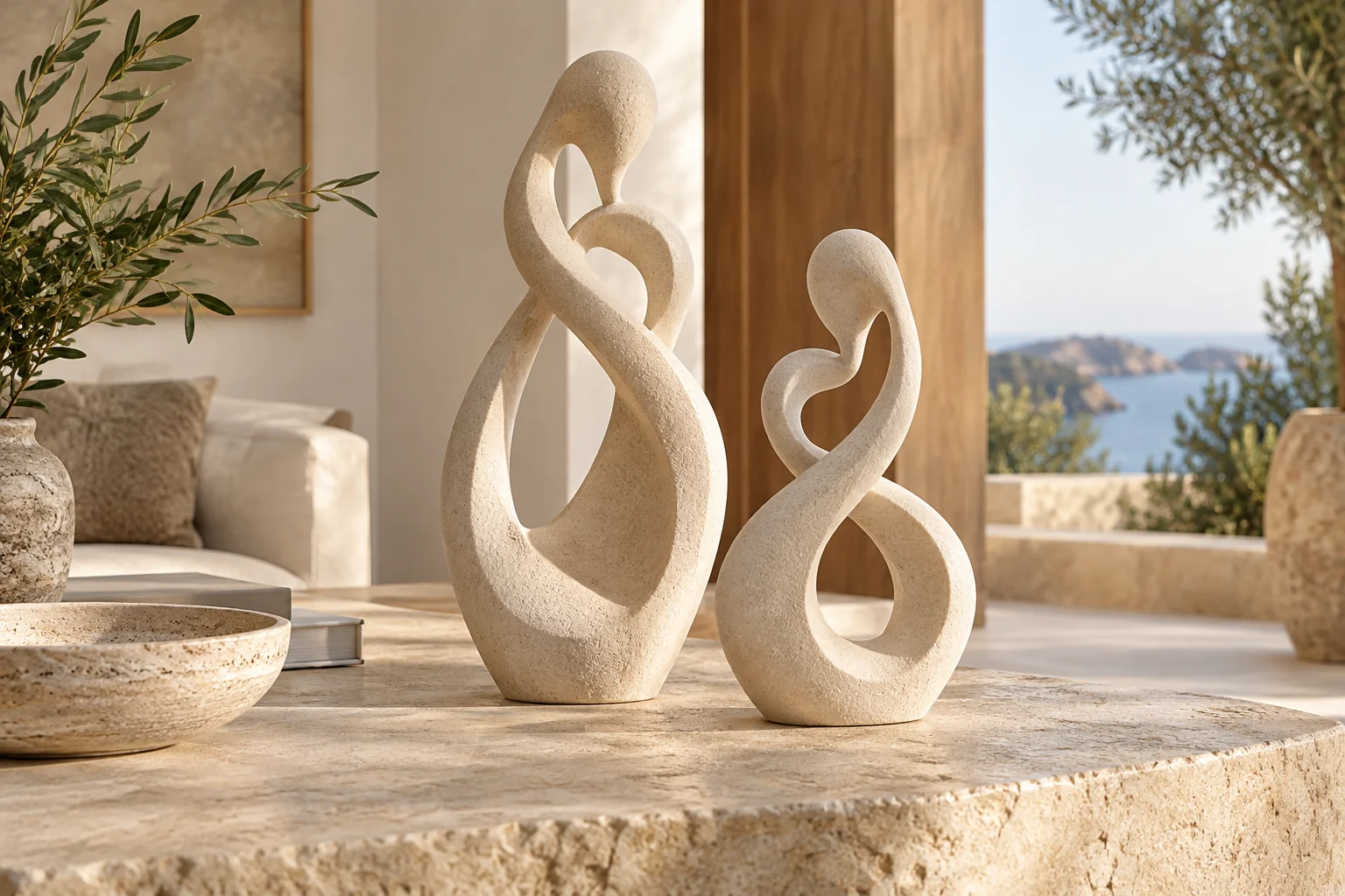 sculptures in a contemporary interior