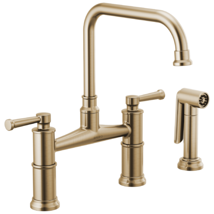 Brizo Artesso Bridge Faucet with Side Sprayer in Brilliance® Luxe Gold®, 62525LF-GL
