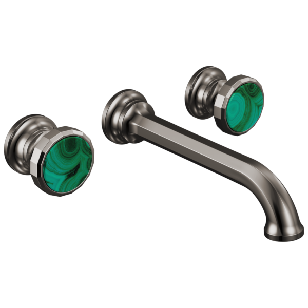 Brizo Beauclere wall mount faucet in Brilliance® Black Onyx with Decorative Wheel handles, T65865LF-BNXLHP and HI5865-BNXMC