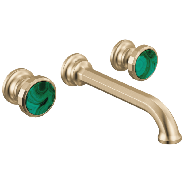 Brizo Beauclere wall mount faucet in Brilliance® Luxe Gold® with Decorative Wheel handles, T65865LF-GLLHP and HI5865-GLMC