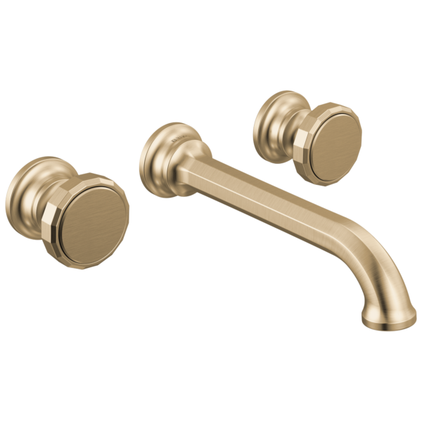 Brizo Beauclere wall mount faucet in Brilliance® Luxe Gold® with Wheel handles, T65865LF-GLLHP and HW5865-GL