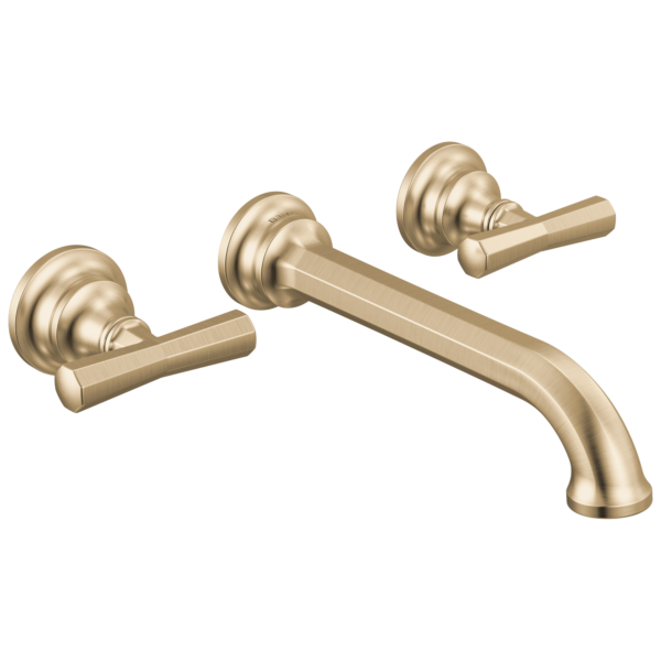 Brizo Beauclere wall mount faucet in Brilliance® Luxe Gold® with Cross handles, T65865LF-GLLHP and HX5865-GL