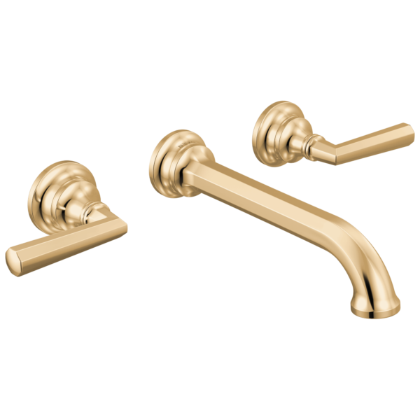 Brizo Beauclere wall mount faucet in Brilliance® Polished Gold with Lever handles, T65865LF-PGLHP and HL5865-PG