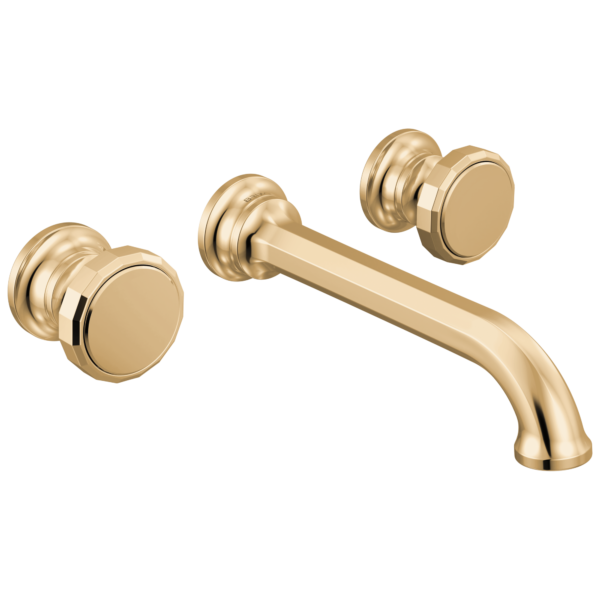 Brizo Beauclere wall mount faucet in Brilliance® Polished Gold with Wheel handles, T65865LF-PGLHP and HW5865-PG