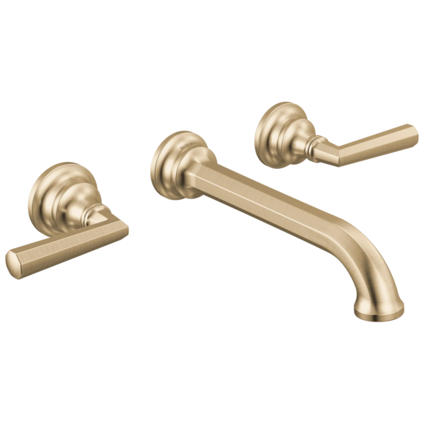Brizo Beauclere T65865LF-GLLHP wall mount bathroom faucet with HL5865-GL lever handles in Luxe Gold