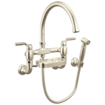 Brizo Faircroft Wall Mount Bridge Faucet with Arc Spout and Side Sprayer in Brilliance® Polished Nickel with Industrial Lever handle, 621248LF-PNLHP--HLR048-PN
