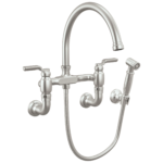 Brizo Faircroft Wall Mount Bridge Faucet with Arc Spout and Side Sprayer in Brilliance® Stainless with Industrial Lever handle, 621248LF-SSLHP--HLR048-SS