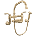 Brizo Faircroft Wall Mount Bridge Faucet with Angled Spout and Side Sprayer in Brilliance® Luxe Gold® with Industrial Lever handle, 621249LF-GLLHP--HLR048-GL