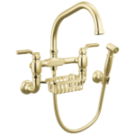 Brizo Faircroft Wall Mount Bridge Faucet with Angled Spout and Side Sprayer in Unlacquered Brass with Industrial Lever handle, 621249LF-ULBLHP--HLR048-ULB