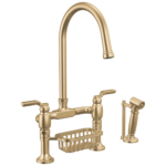 Brizo Faircroft Deck Mount Bridge Faucet with Arc Spout and Side Sprayer in Brilliance® Luxe Gold® with Industrial Lever handle, 62548LF-GLLHP--HLR048-GL