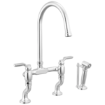 Brizo Faircroft Deck Mount Bridge Faucet with Arc Spout and Side Sprayer in Polished Chrome with Industrial Lever handle, 62548LF-PCLHP--HLR048-PC