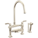 Brizo Faircroft Deck Mount Bridge Faucet with Arc Spout and Side Sprayer in Brilliance® Polished Nickel with Industrial Lever handle, 62548LF-PNLHP--HLR048-PN