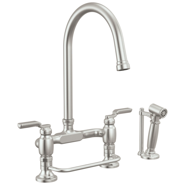 Brizo Faircroft Deck Mount Bridge Faucet with Arc Spout and Side Sprayer in Brilliance® Stainless with Industrial Lever handle, 62548LF-SSLHP--HLR048-SS